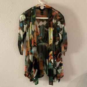 Ali Miles Sheer Kimono Abstract Black Multicolor 3/4 sleeves Women’s Size M